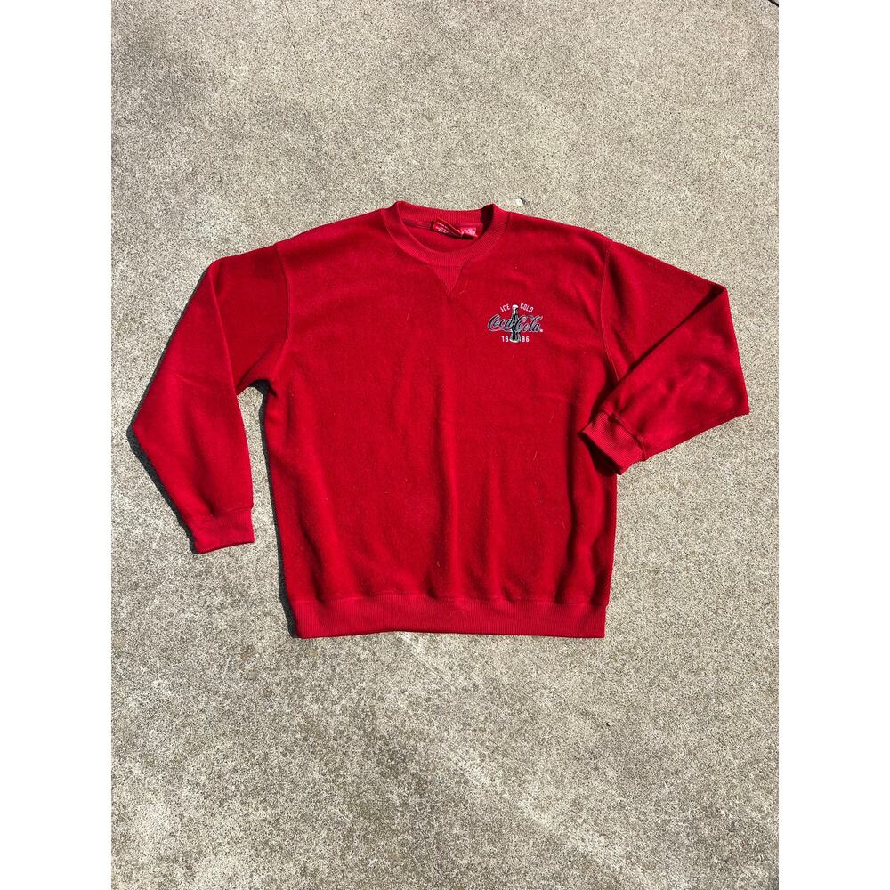 Vtg Coca‎ Cola Sweater XL Crewneck Embroidered Fleece Pullover Retro Streetwear